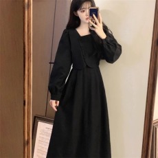 批发大码法式复古赫本风红色<b class='q'>连衣裙</b>女秋冬微胖mm收腰显瘦敬酒礼服长裙