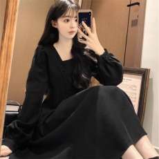 批发大码法式复古<b class='q'>赫本</b><b class='q'>风</b>红色连衣裙女秋冬微胖mm收腰显瘦敬酒礼服长裙