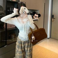 批发韩国外贸羊绒 原版品质早秋上衣蕾丝长袖T恤女辣妹内搭显瘦打底衫