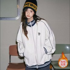 批发美式复古字母立领夹克加绒潮运动棒球服情侣<b class='q'>百搭</b>宽松外套