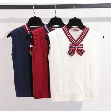 批发女童春秋毛衣新款儿童针织上衣洋气学院风小女孩时尚V领背心马甲