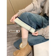 实拍 实价~秋冬复古加绒加厚阔腿牛仔裤女高腰显瘦直筒百搭八分裤