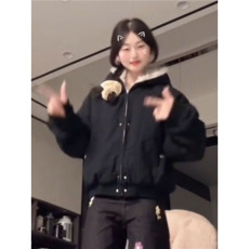 批发韩系甜美可爱<b class='q'>牛仔</b>拼接毛领连帽棉衣女学生冬季小个子加厚宽松外套