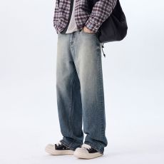 批发实拍新款美式潮牌渐变直筒高街宽松百搭时尚男装牛仔裤