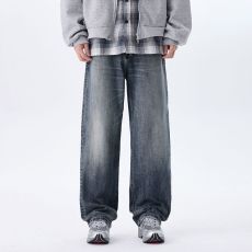 批发实拍新款美式复古洗水百搭时尚特色宽松休闲男装牛仔裤
