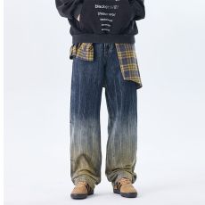 批发实拍新款美式潮牌渐变高街直筒宽松时尚扎染男装牛仔裤