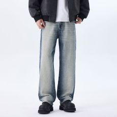 批发实拍新款美式潮牌复古高街直筒宽松垂感百搭男装时尚牛仔裤