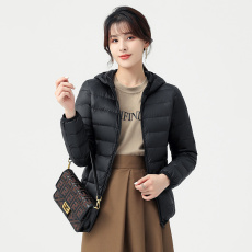 批发白鸭绒羽绒服冬季新款轻薄女士休闲防风保暖连帽短款纯色内穿外套