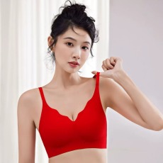 批发大红本命年无痕果冻胶内衣女聚拢上托收副乳文胸无钢圈软支撑胸罩