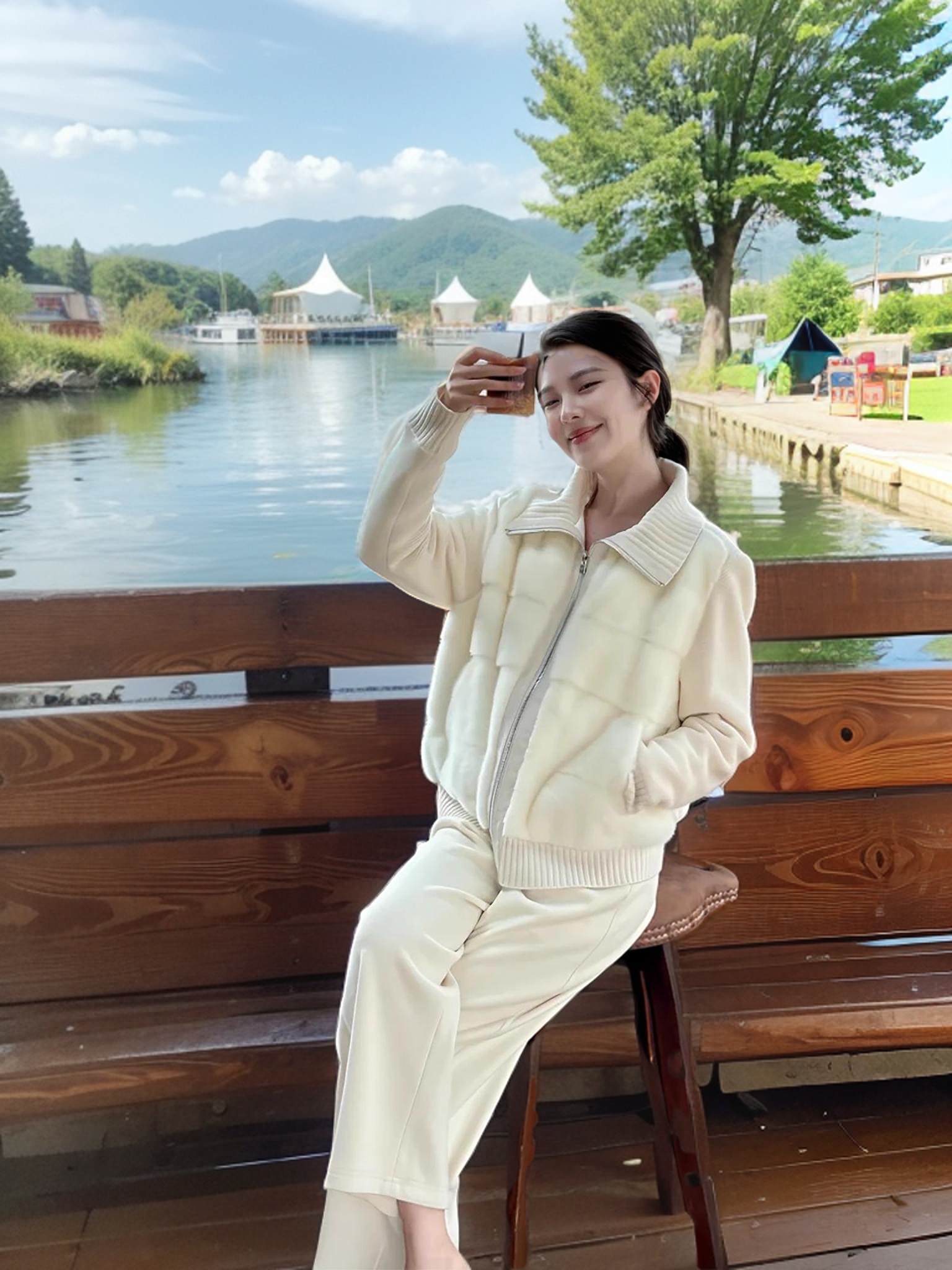 작은 향기 화이트 뜨개질 스티칭 모방 수달 머리카락 목화 의류 외투 여성 겨울 2024 새로운 따뜻하게 지내라. 코튼 빵 서비스