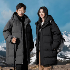 批发实拍冬季加厚保暖棉服连帽中长款男女款棉衣防风御寒军大衣棉袄