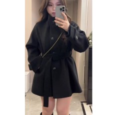 批发<b class='q'>大码</b>高级感气质收腰毛呢外套女冬小个子胖mm加厚黑色短款呢子大衣