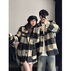批发小香风复古格纹毛呢加厚西装领外套<b class='q'>男</b>秋冬季情侣装休闲毛呢外套潮