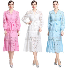 批发澳洲小众镂空刺绣公主气质仙女<b class='q'>连衣裙</b>显瘦长裙甜美收腰大摆