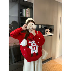 实拍实价~圣诞新年氛围感红色小羊毛衣秋冬宽松显瘦针织衫上衣