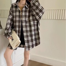 批发<b class='q'>韩版</b>春季大口袋磨毛格子衬衫懒惰风宽松时尚长袖小众衬衣外套女