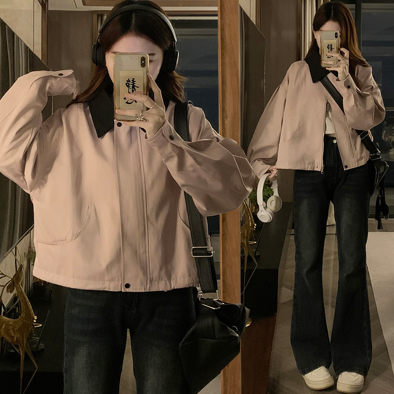 실사 한국 스타일 핑크색 재킷 새로운 작은 키 배색 캐주얼 루즈핏 청춘 연령 감소 쇼트 스타일 맨위