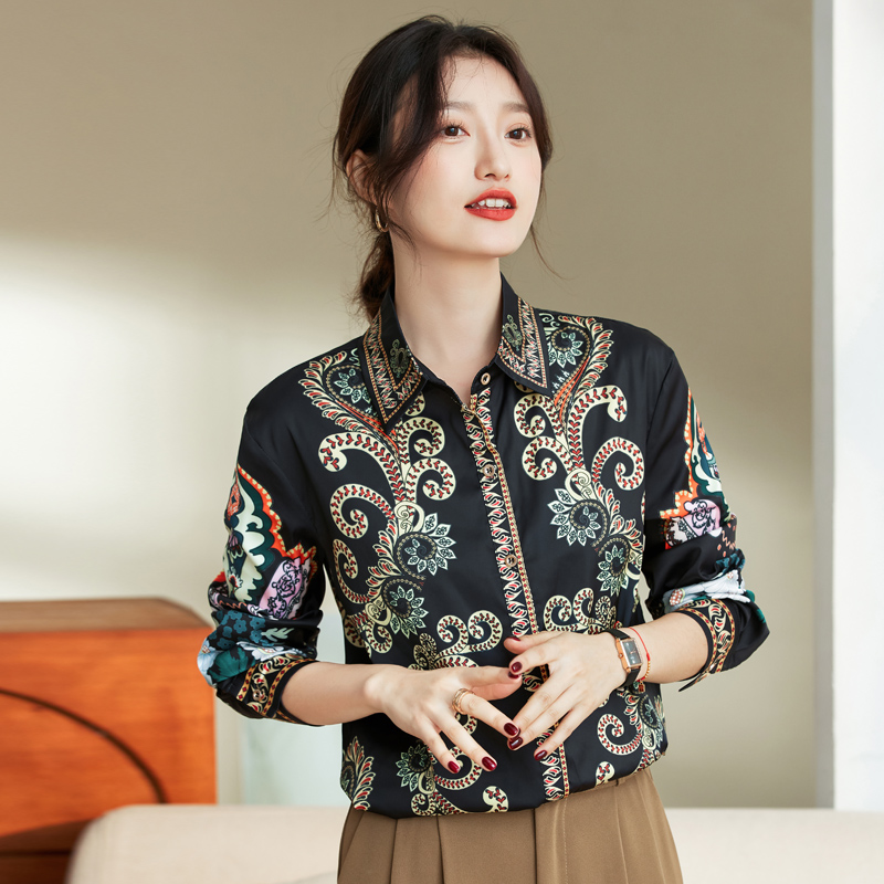 PF28860#新款时尚印花长袖衬衣百搭宽松洋气上衣打底衫女女裝貨源服裝批發