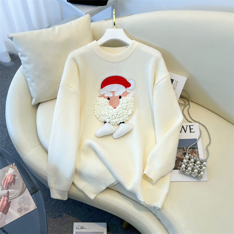 PF28550#大码女装新款宽松圣诞老人红色加厚毛衣显瘦针织衫女裝貨源服裝批發