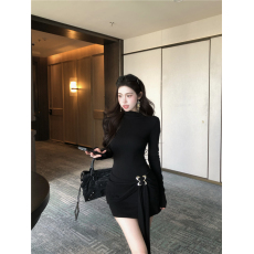 批发实拍实价春夏内搭短裙御姐辣妹长袖收腰裙半高领黑色包臀<b class='q'>连衣裙</b>