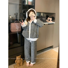 批发实拍  半边绒睡衣女冬季2024新款加厚加绒珊瑚绒家居服<b class='q'>套装</b>