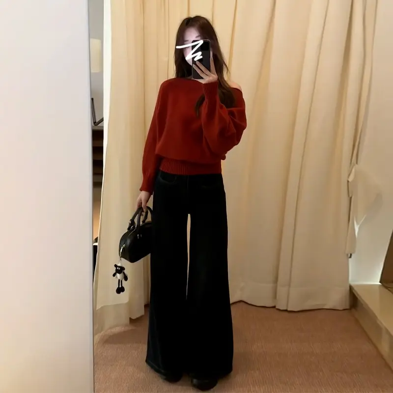 오프숄더 레드 니트 상세 이미지 5