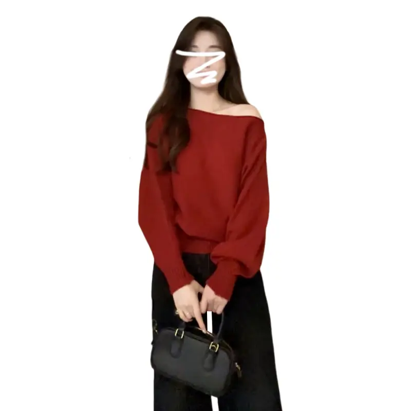 오프숄더 레드 니트 상세 이미지 6