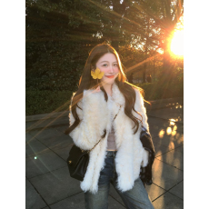 批发2024冬季款温柔风软糯环保皮草保暖皮毛一体中长款毛毛外套女ins