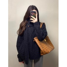 批发实价有货黑色复古慵懒风设计感麻花外套女春季软糯不规则针织开衫