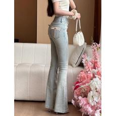 批发李李服饰蝴蝶结蕾丝拼接微喇<b class='q'>牛仔裤</b>女2024冬季<b class='q'>纯</b>欲提臀显瘦裤