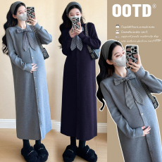 批发实拍~2026孕妇装时尚早春新款针织连衣裙宽松中长款慵懒风裙子