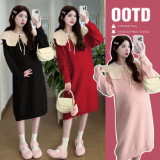 批发实拍 孕妇装秋冬季新款网红时尚加厚针织毛衣<b class='q'>娃娃</b>领<b class='q'>连衣裙</b>