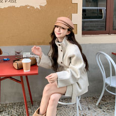 批发2025新款高领气质大衣女秋冬季中长款小个子短款韩系毛呢大衣外套