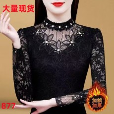 批发2026新款春秋蕾丝打底衫女性感百搭外穿保暖高档T恤加厚加绒上衣