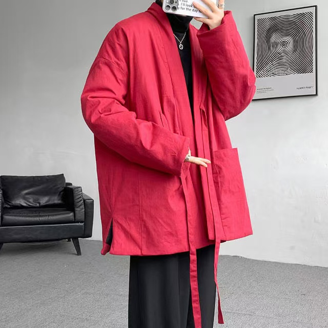 새로운 중식 클립 면 린넨 젠 로브 면 의류 라미 튀김 색상 솜을 넣은 두꺼운 맨위 롱 코트 면 옷