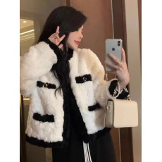 批发小香风黑色羊羔毛绒外套女春秋冬季高级设计感小众炸街毛茸茸上衣