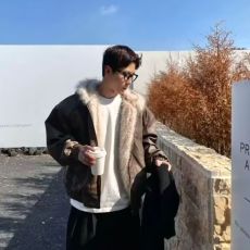 批发长袖冬季毛领连帽棉服男美式复古宽松小众解构水洗帆布皮棉衣外套