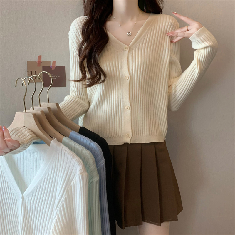 PF28310# 新款薄荷绿糖果色开衫纽扣针织上衣外套女女裝貨源服裝批發