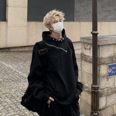 批发灰色解构斜拉链卫衣男秋冬款潮牌设计感上衣美式高街<b class='q'>嘻哈</b>连帽外套