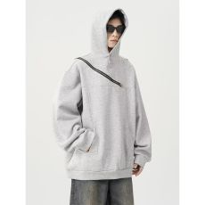 批发美式高街双拉链小众设计连帽卫衣男女秋季休闲宽松<b class='q'>嘻哈</b>hiphop外套