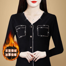 批发实拍2025秋冬新款韩版修身时尚加厚双面德绒烫钻<b class='q'>大码</b>显瘦打底衫女