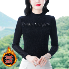 批发加绒加厚蕾丝打底衫女士秋冬新款设计感洋气显瘦半高领长袖上衣