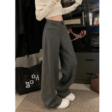 批发实拍！2025秋冬加绒加厚呢子休闲阔腿裤子女宽松休闲西裤女