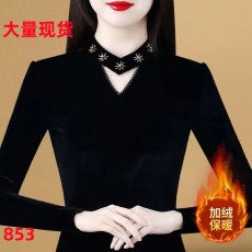 批发黑色v领打底衫2026新款冬季蕾丝边洋气小衫加绒保暖上衣<b class='q'>时尚</b>内搭