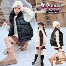 批发女童羽绒棉马甲秋<b class='q'>冬</b>装2024<b class='q'>冬</b>季新款中大童洋气加厚背心儿童坎肩潮
