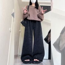 批发2025新款 雪尼尔复合宝宝绒 慵懒松弛感宽松加绒<b class='q'>阔腿裤</b>