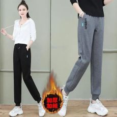 批发韩国外贸韩版加绒<b class='q'>冬</b>款卫裤女高腰束脚休闲运动哈伦裤宽松百搭显瘦