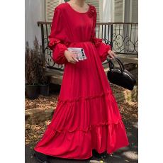 批发2026新款韩版慵懒风百搭拼接褶皱<b class='q'>连衣裙</b><b class='q'>女</b>法式<b class='q'>大码</b>长<b class='q'>裙</b>