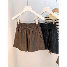 批发高腰显瘦皮短裤女2024秋冬新款a字阔腿pu皮裤外穿时尚百搭靴裤