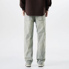 批发实拍潮牌牛仔裤男秋冬阔腿长裤休闲宽松百搭直筒复古潮流裤子男